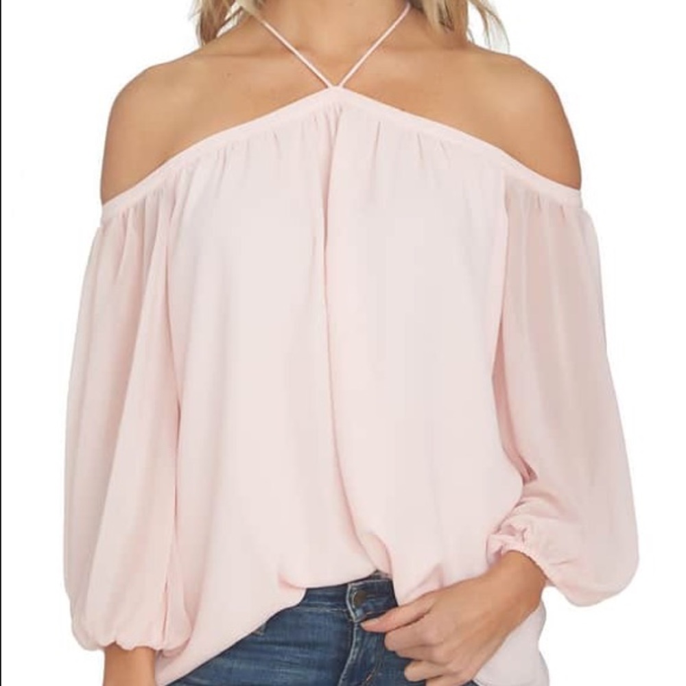 1.STATE Off The Should Chiffon Blouse - Blush Pink